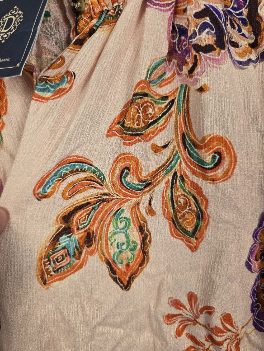 Democracy NWT Blush Floral Embroidered Peasant Blouse 1/2 Sleeve. Ladies PXL - Picture 8 of 10